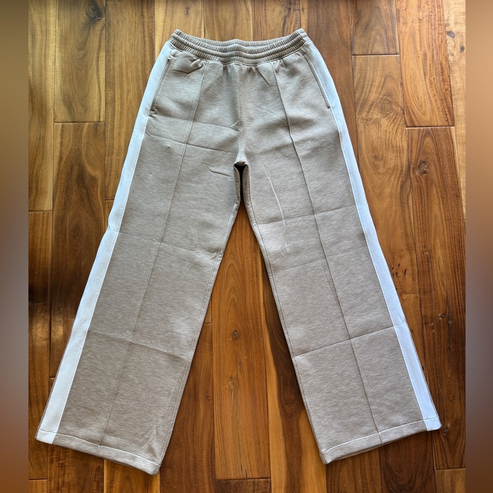 Abercrombie & Fitch Beige Track Pants with White Side Stripe